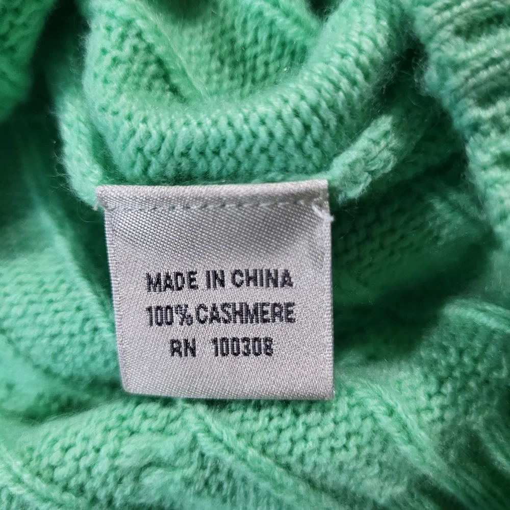 Peter Millar 100% Cashmere Green Cable Knit Sweater Size Large - Picture 6 of 14